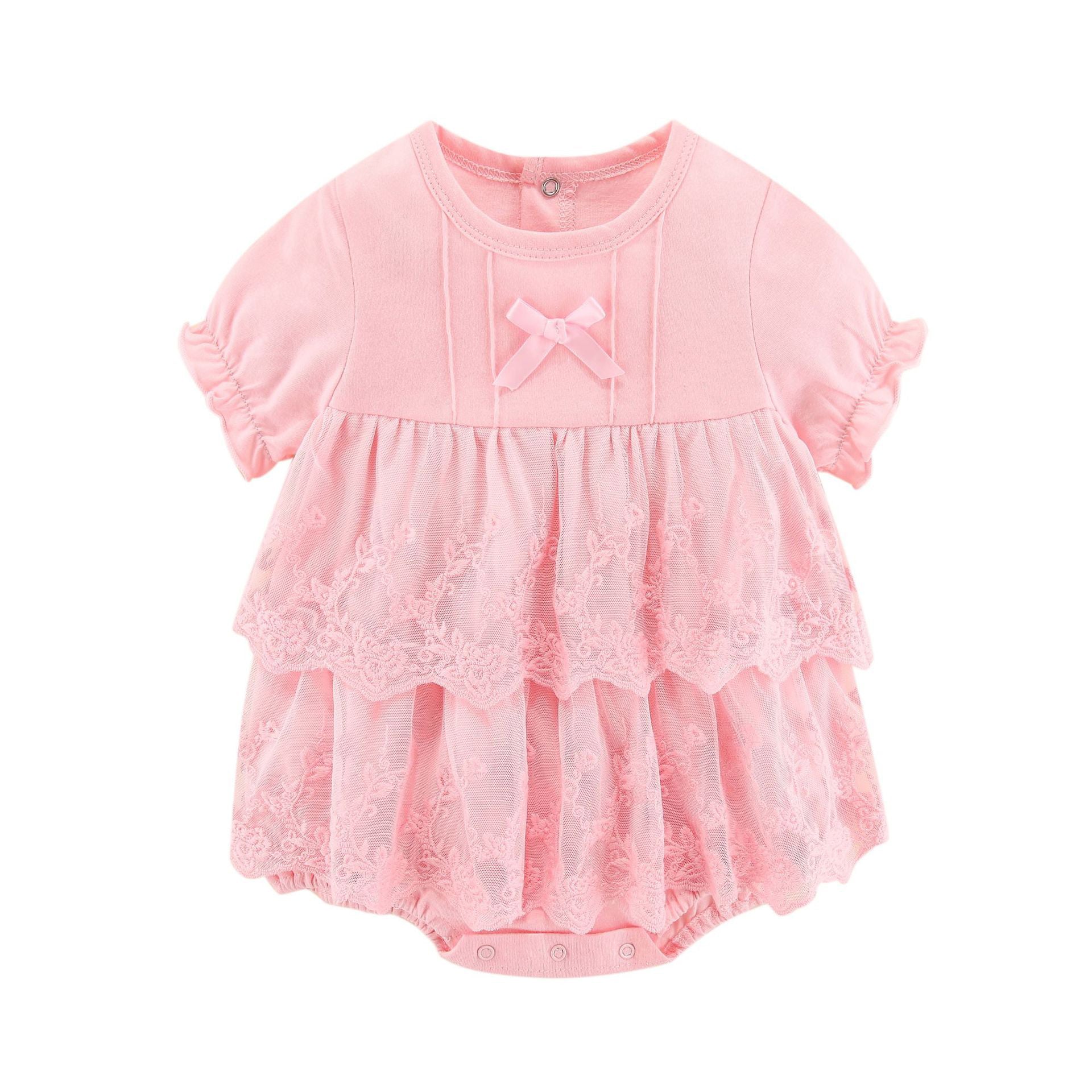 Infant Girls Embroidered Round Neck Cotton Body Suit