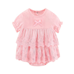 Infant Girls Embroidered Round Neck Cotton Body Suit
