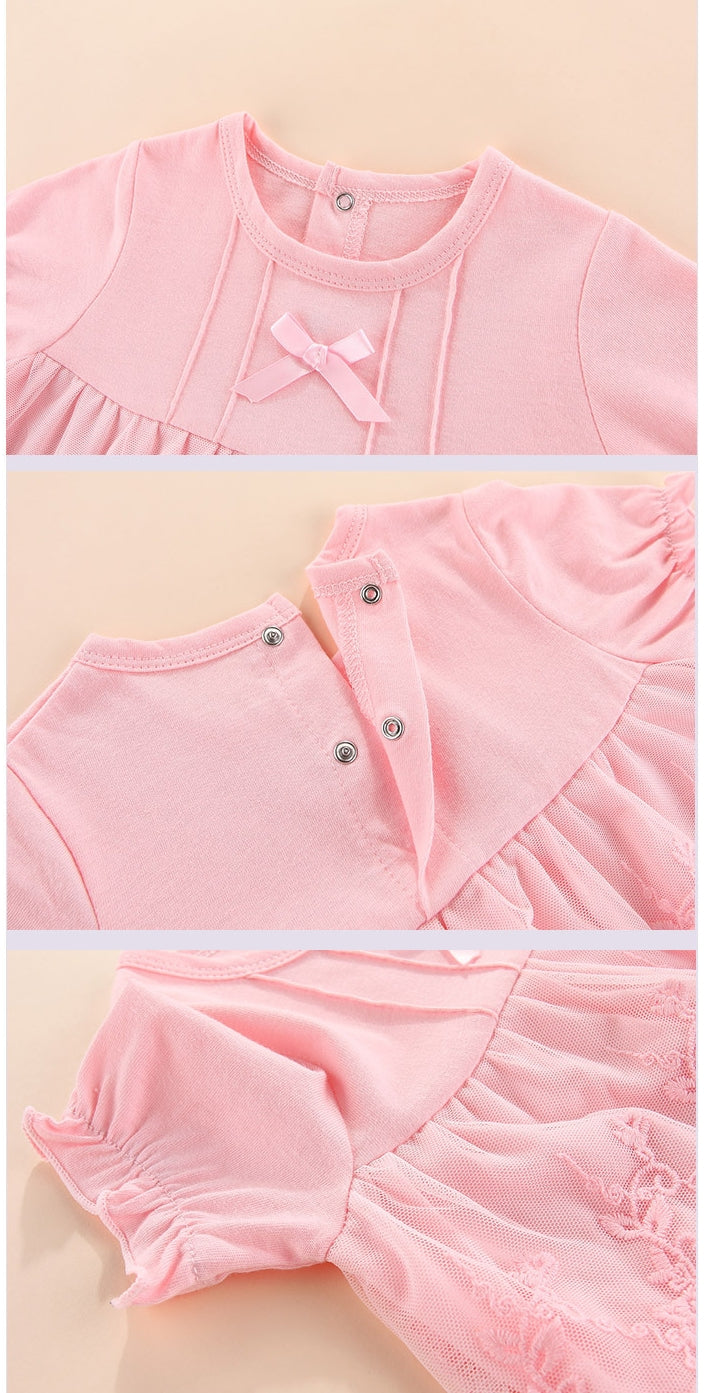 Infant Girls Embroidered Round Neck Cotton Body Suit