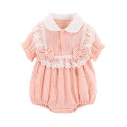 Infants Girls Pink Self Design Bow Cotton Bodysuit