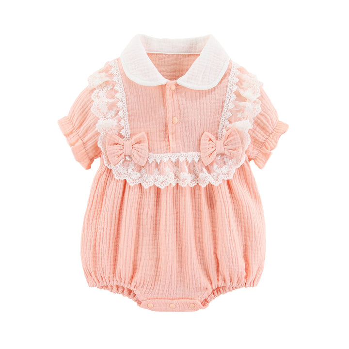 Infants Girls Pink Self Design Bow Cotton Bodysuit