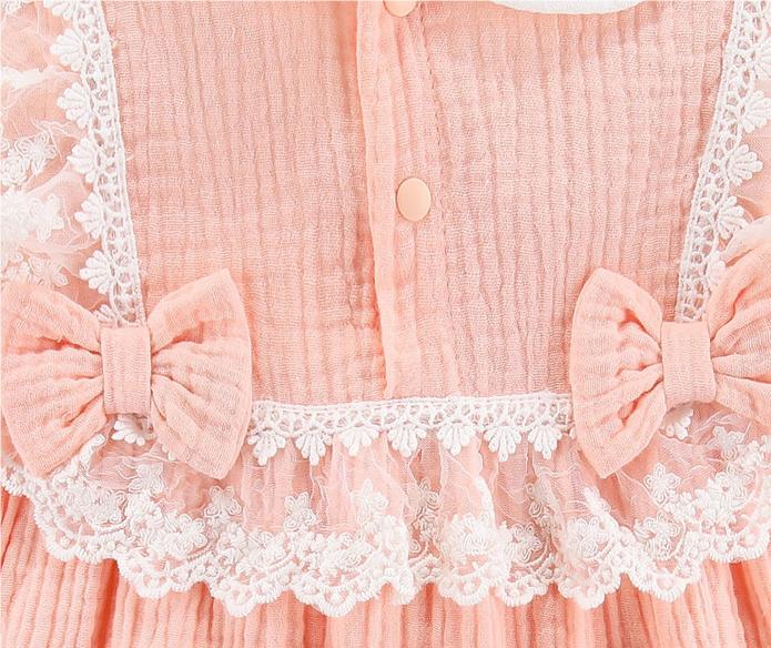 Infants Girls Pink Self Design Bow Cotton Bodysuit