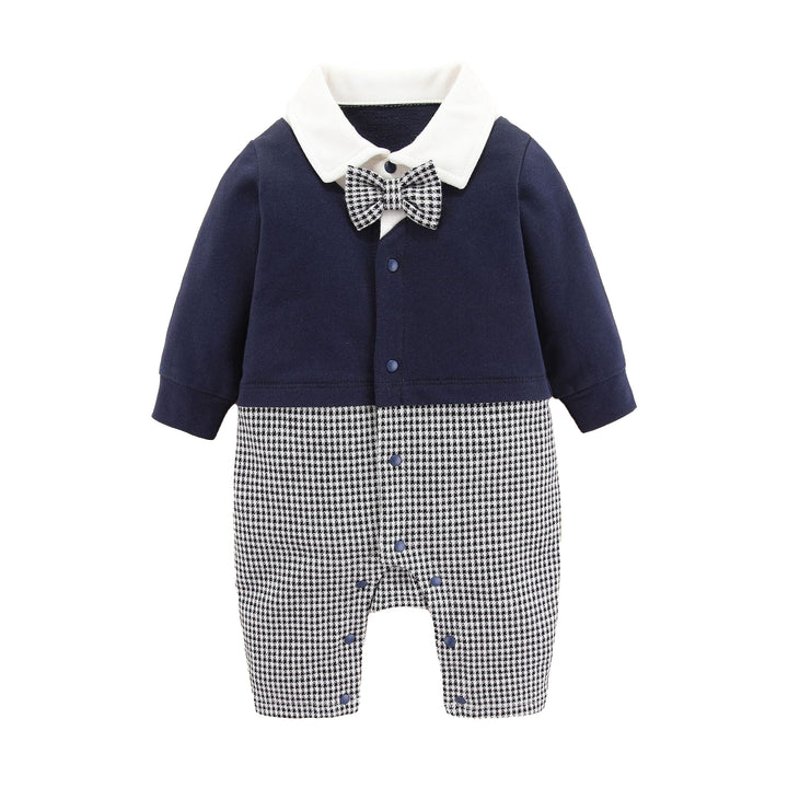 Infant Boys Navy Blue Checked Cotton Rompers