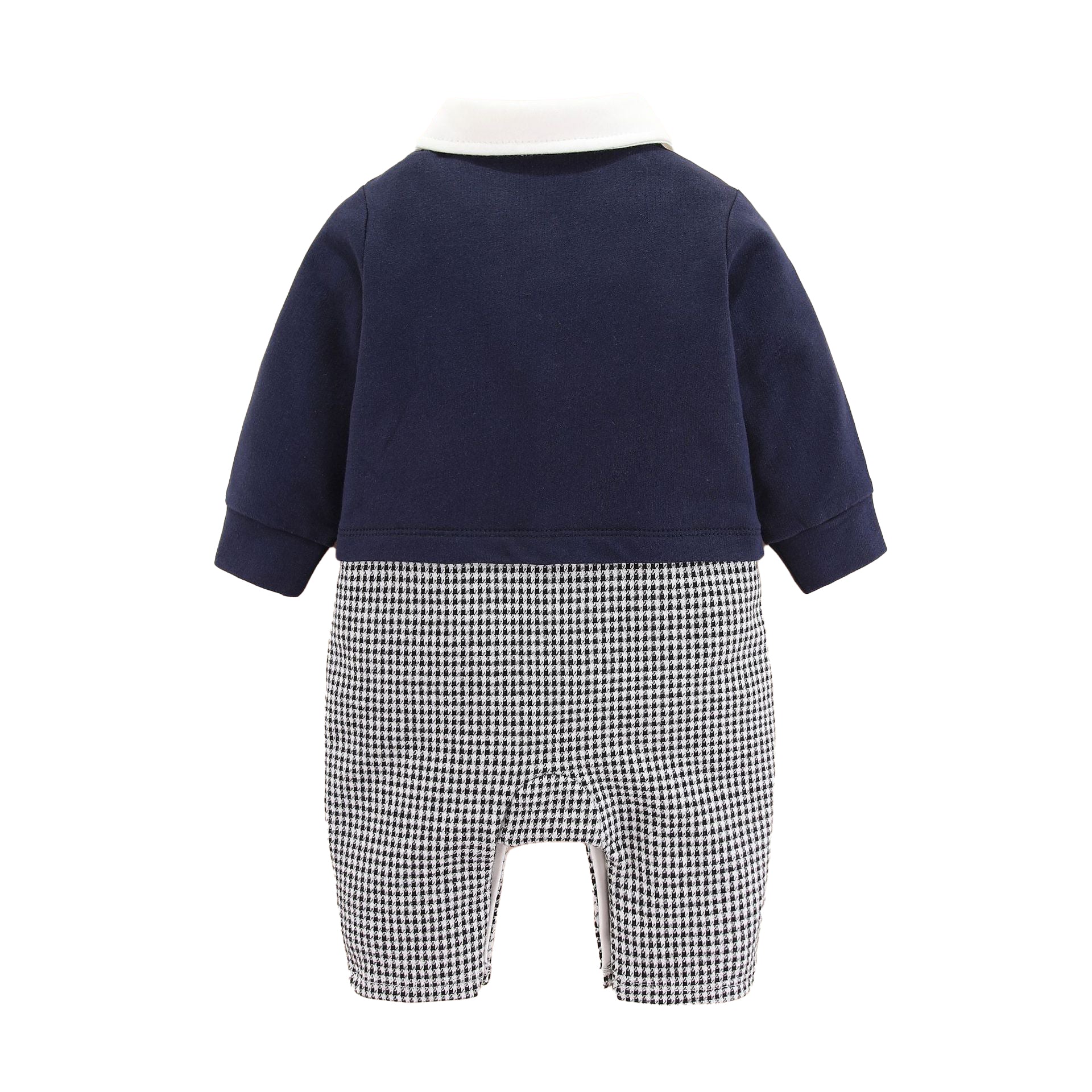 Infant Boys Navy Blue Checked Cotton Rompers