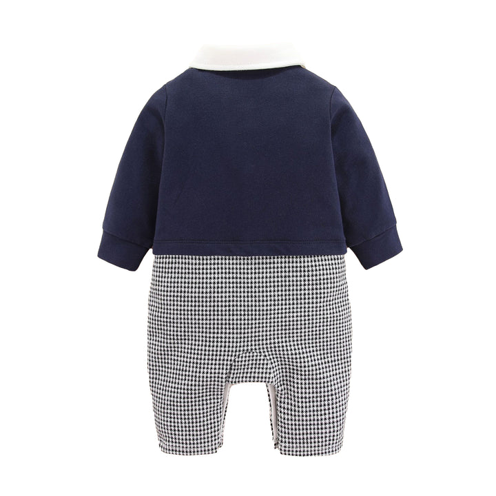 Infant Boys Navy Blue Checked Cotton Rompers