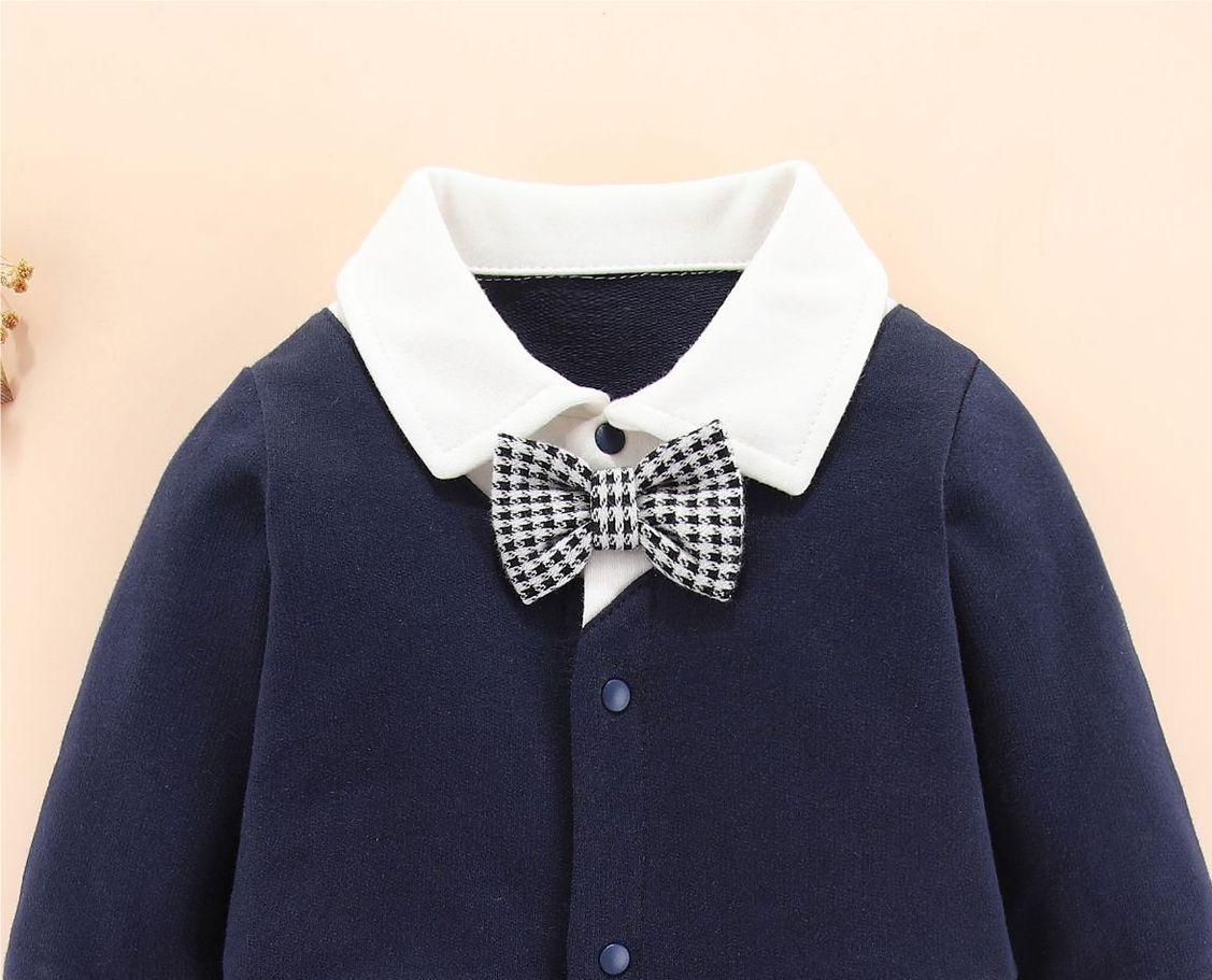 Infant Boys Navy Blue Checked Cotton Rompers