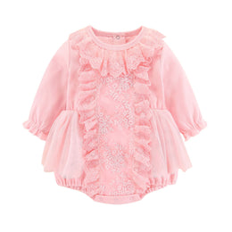 Pink Infant Girls Ruffle Detail Cotton Rompers