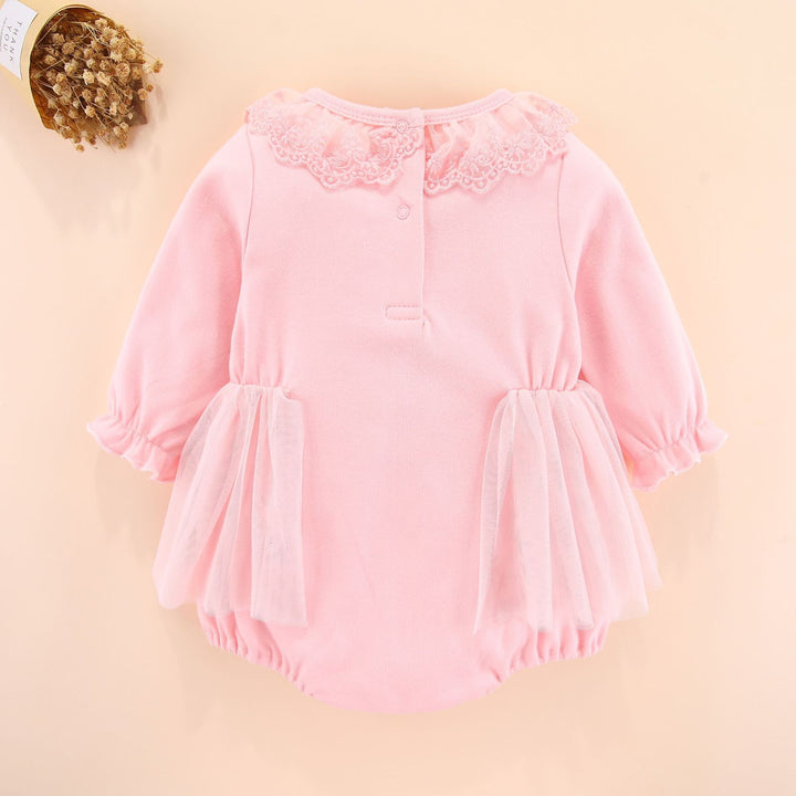 Pink Infant Girls Ruffle Detail Cotton Rompers