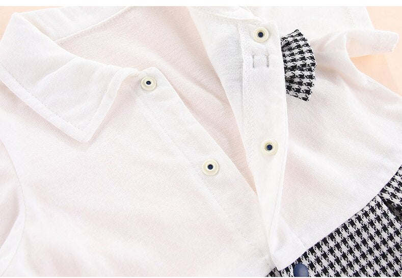 Boys Houndstooth Woven Design Romper With Waistcoat & A Bow Tie