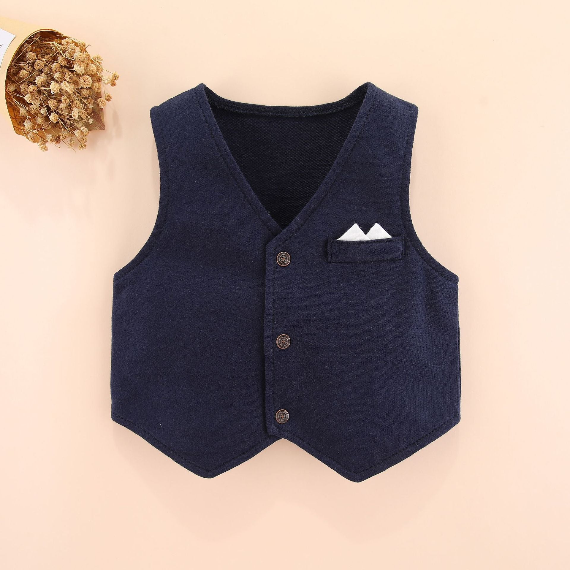 Boys Houndstooth Woven Design Romper With Waistcoat & A Bow Tie