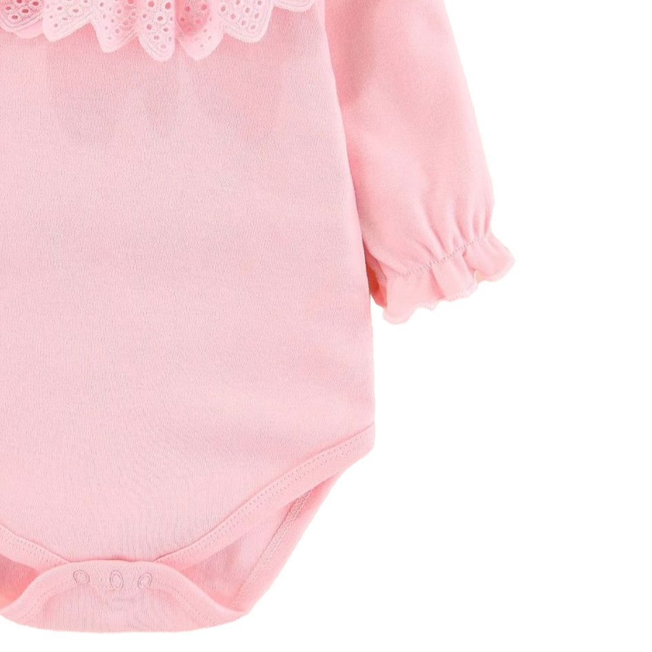 Infants Girls Pink Self Design Cotton Bodysuit