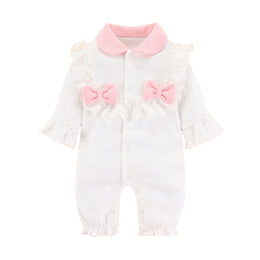 Infants Girls Lace & Bow Detail Pure Cotton Rompers