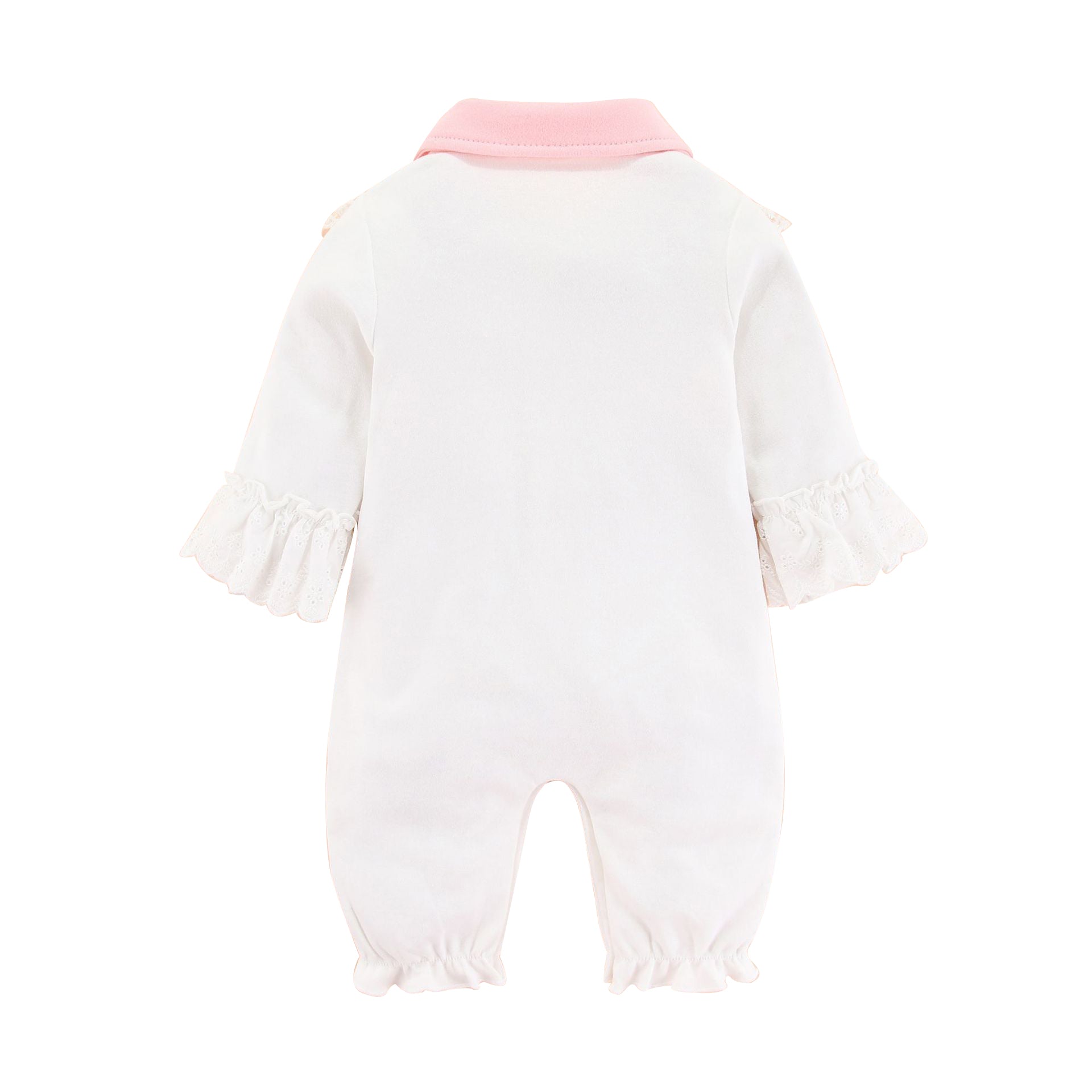 Infants Girls Lace & Bow Detail Pure Cotton Rompers