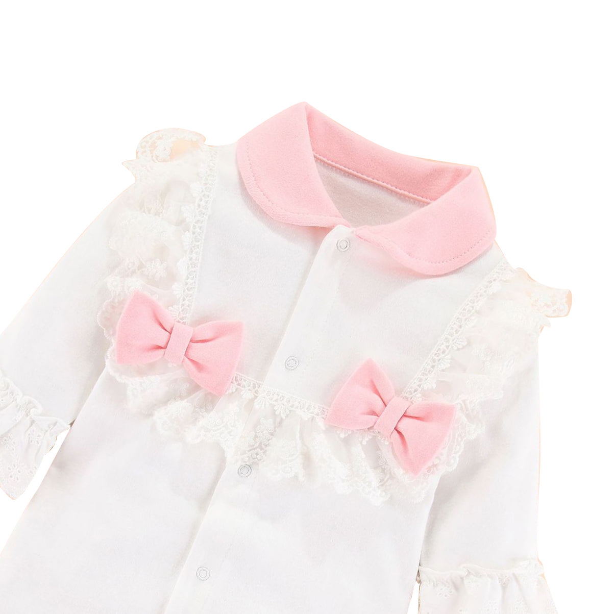 Infants Girls Lace & Bow Detail Pure Cotton Rompers