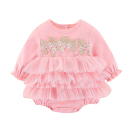 Infant Girls Embroidered Layered Cotton Rompers
