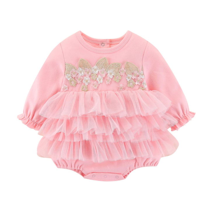 Infant Girls Embroidered Layered Cotton Rompers