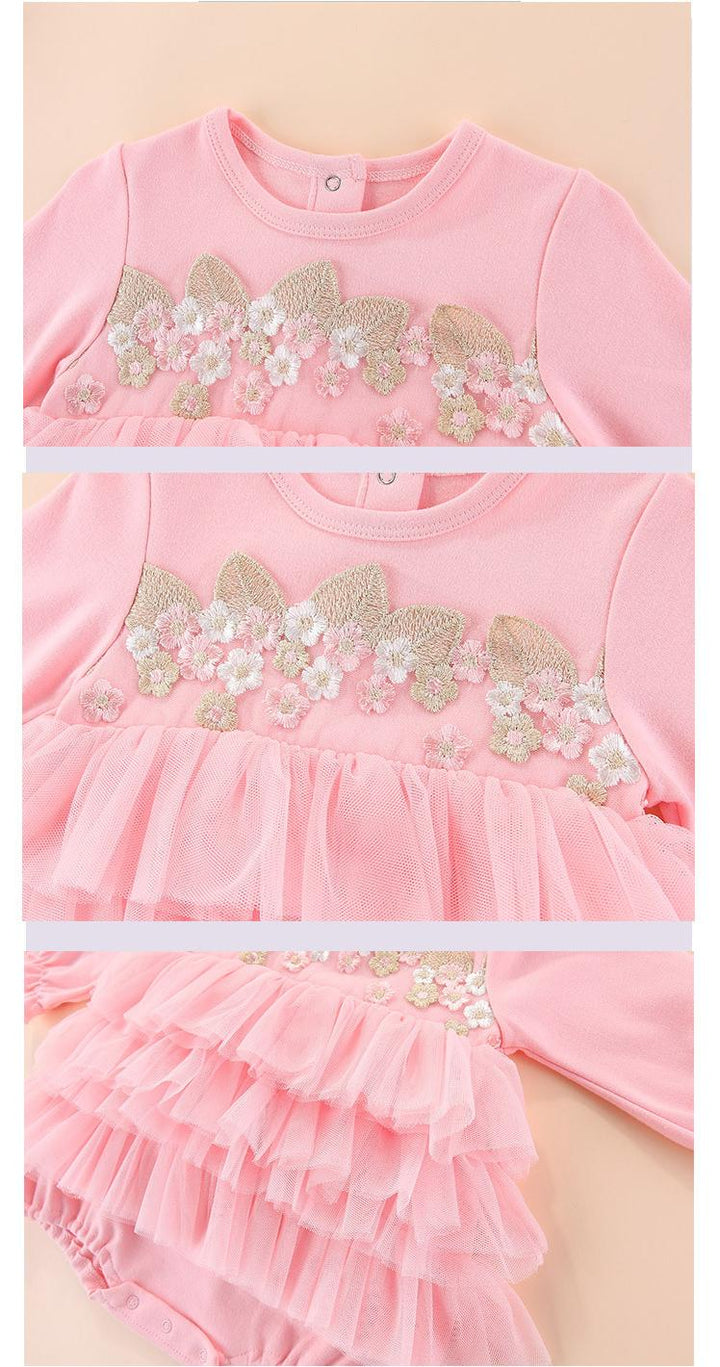 Infant Girls Embroidered Layered Cotton Rompers