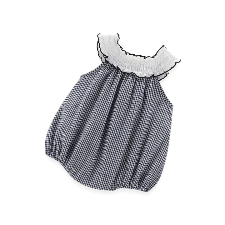 Navy Blue Infants Girls Checked Bow Cotton Bodysuit