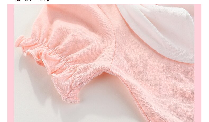 Girls Solid Cuban Collar Puff Sleeves Ruffles Applique Romper