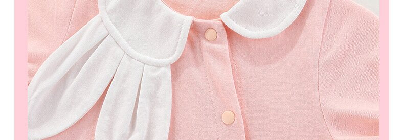 Girls Solid Cuban Collar Puff Sleeves Ruffles Applique Romper