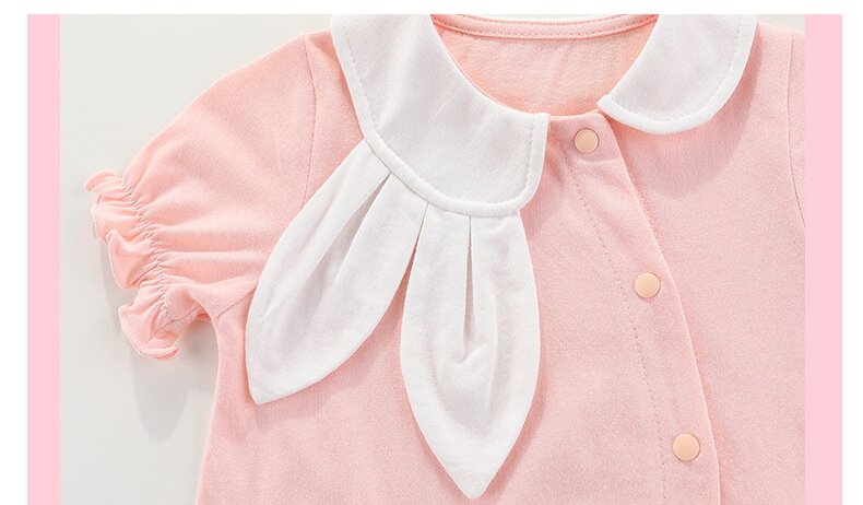 Girls Solid Cuban Collar Puff Sleeves Ruffles Applique Romper