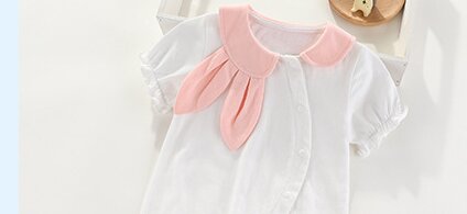 Girls Solid Cuban Collar Puff Sleeves Ruffles Applique Romper