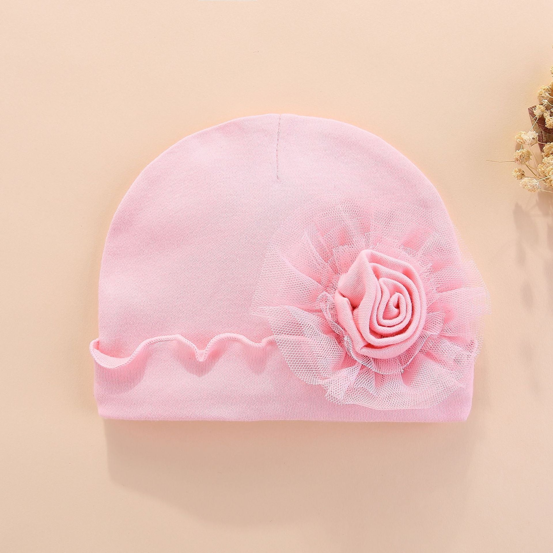 Pink Girls Self-Design Cotton Rompers With Cap