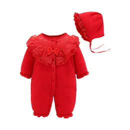 Infant Girls Red Cotton Rompers