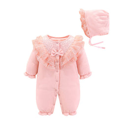Infants Girls Pink Self Design Cotton Rompers