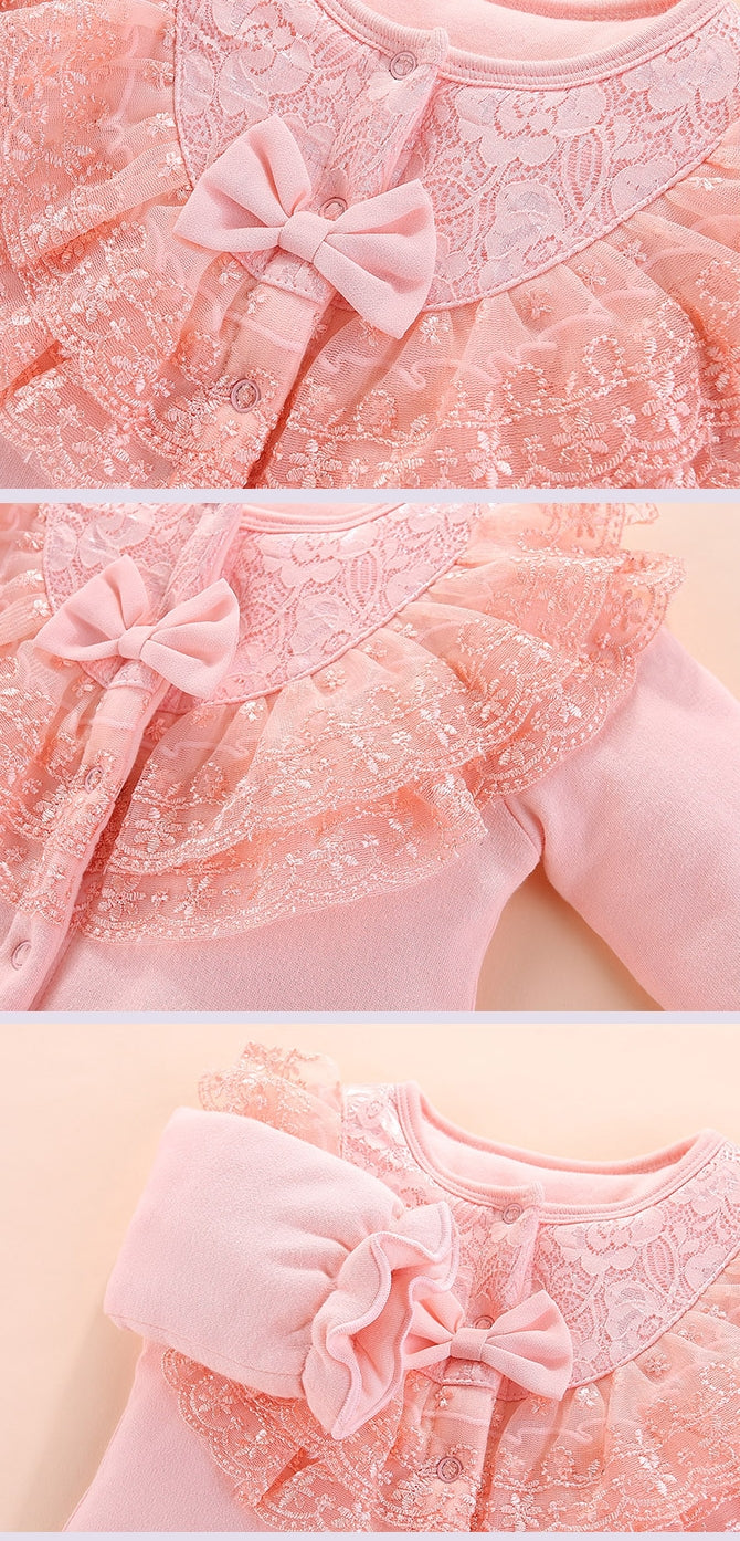 Infants Girls Pink Self Design Cotton Rompers