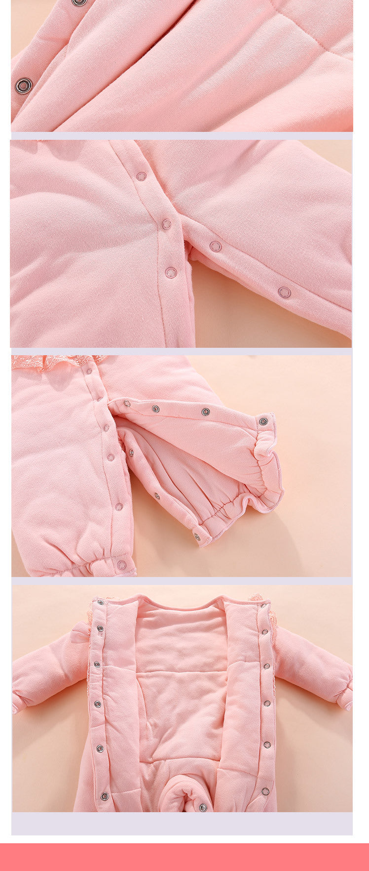 Infants Girls Pink Self Design Cotton Rompers