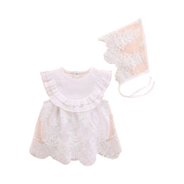 White Infant Girls Embroidered Bodysuit With Cap