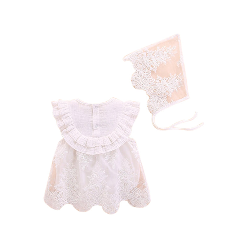 White Infant Girls Embroidered Bodysuit With Cap