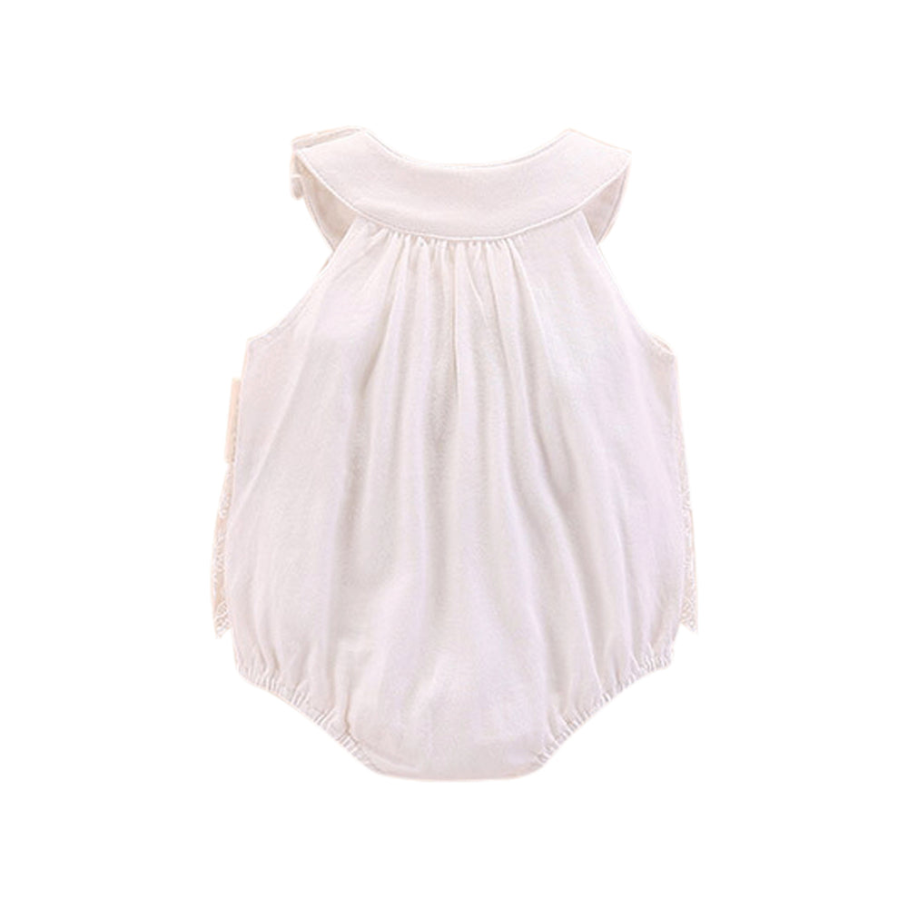 White Infants Girls Self Design Bow & Lace Cotton Bodysuit