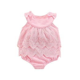 Infants Girls Pink Self Design Layered Cotton  Bodysuit