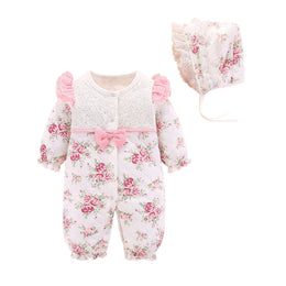 Infant Girls White Printed Cotton Rompers