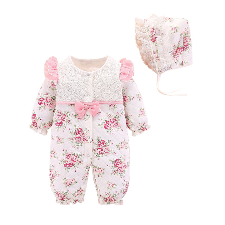 Infant Girls White Printed Cotton Rompers