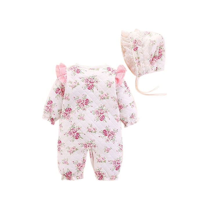 Infant Girls White Printed Cotton Rompers