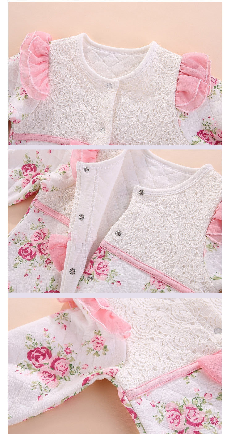 Infant Girls White Printed Cotton Rompers