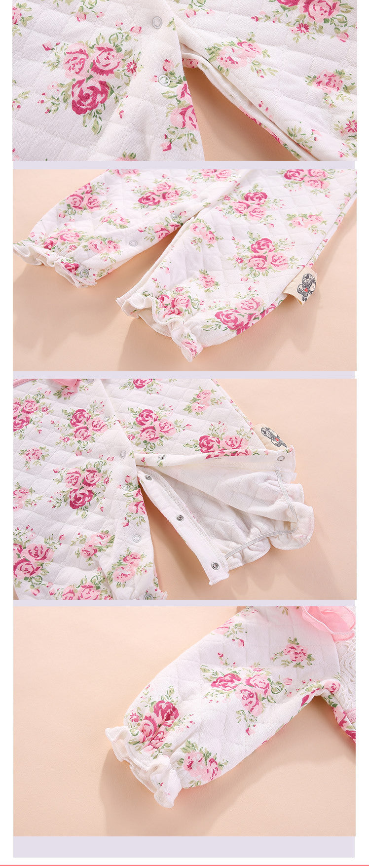 Infant Girls White Printed Cotton Rompers