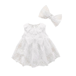 Girls Embroidered Fit & Flare Dress With A Bow