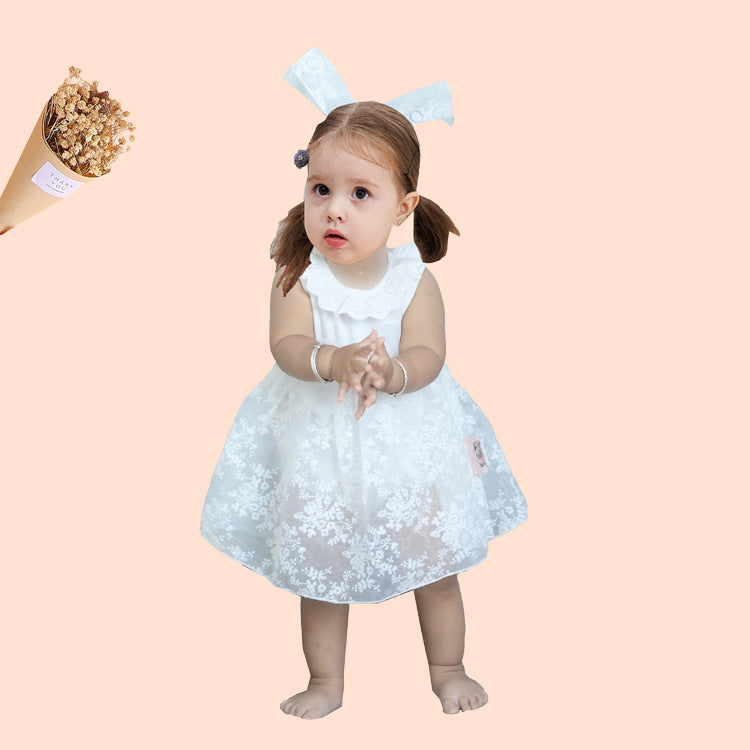 Girls Embroidered Fit & Flare Dress With A Bow