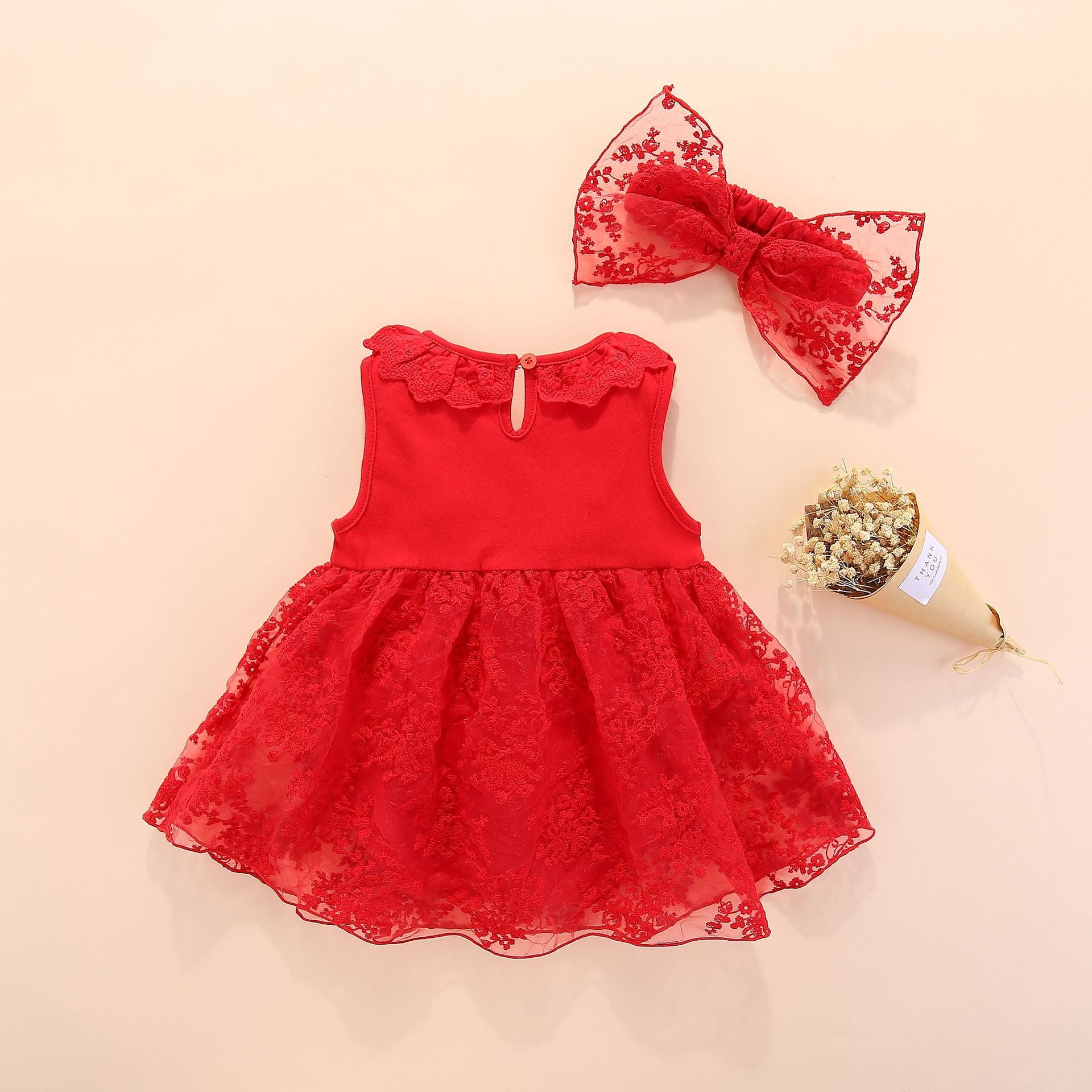 Girls Lace Fit & Flare Cotton Mini Dress