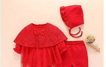 Girls Red Self Design Top with Trouser