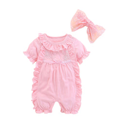 Girl Puff Sleeves Ruffle Detail Rompers