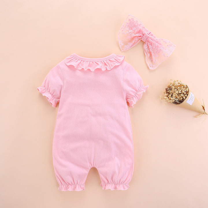 Girl Puff Sleeves Ruffle Detail Rompers