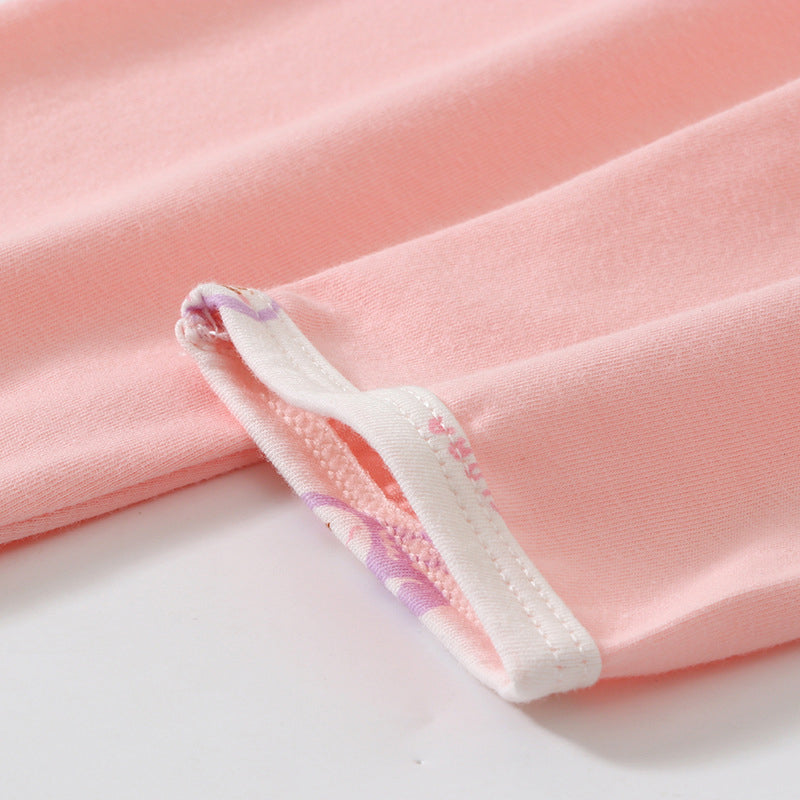 Girls Pink Conversational Printed Long Sleeves T-shirt With Pyjamas