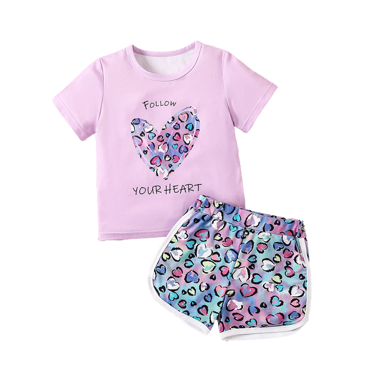 Girls Purple Printed T-shirt with Shorts