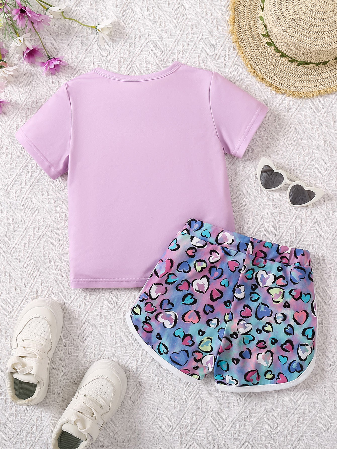 Girls Purple Printed T-shirt with Shorts