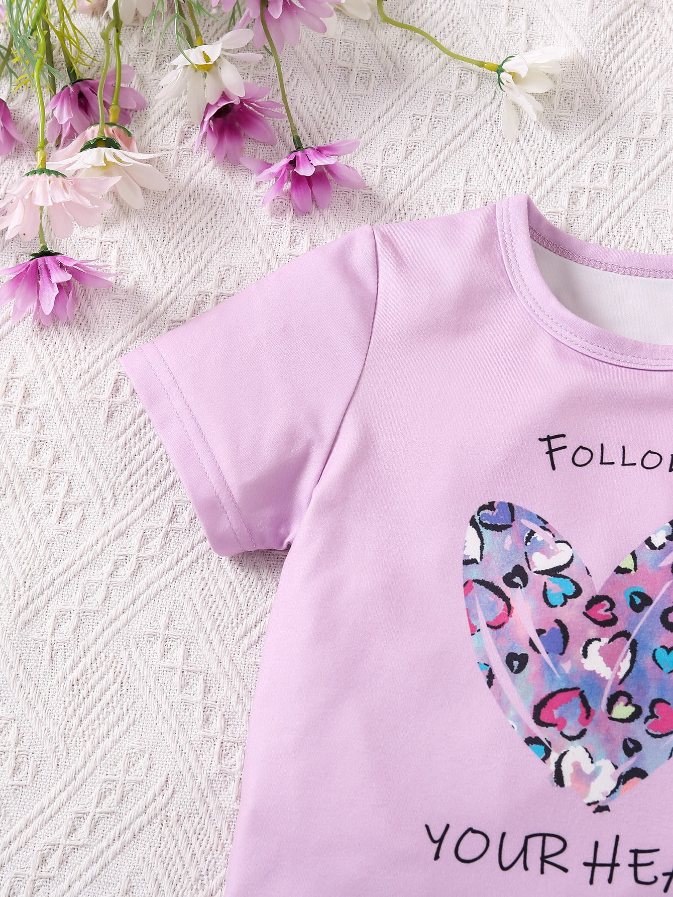 Girls Purple Printed T-shirt with Shorts